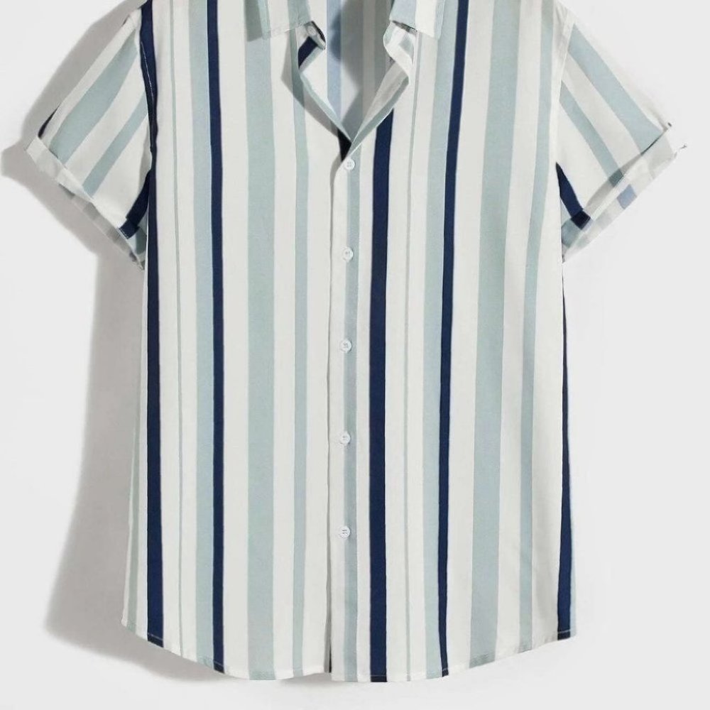 Casual Blue & White Men's Striped Shirt